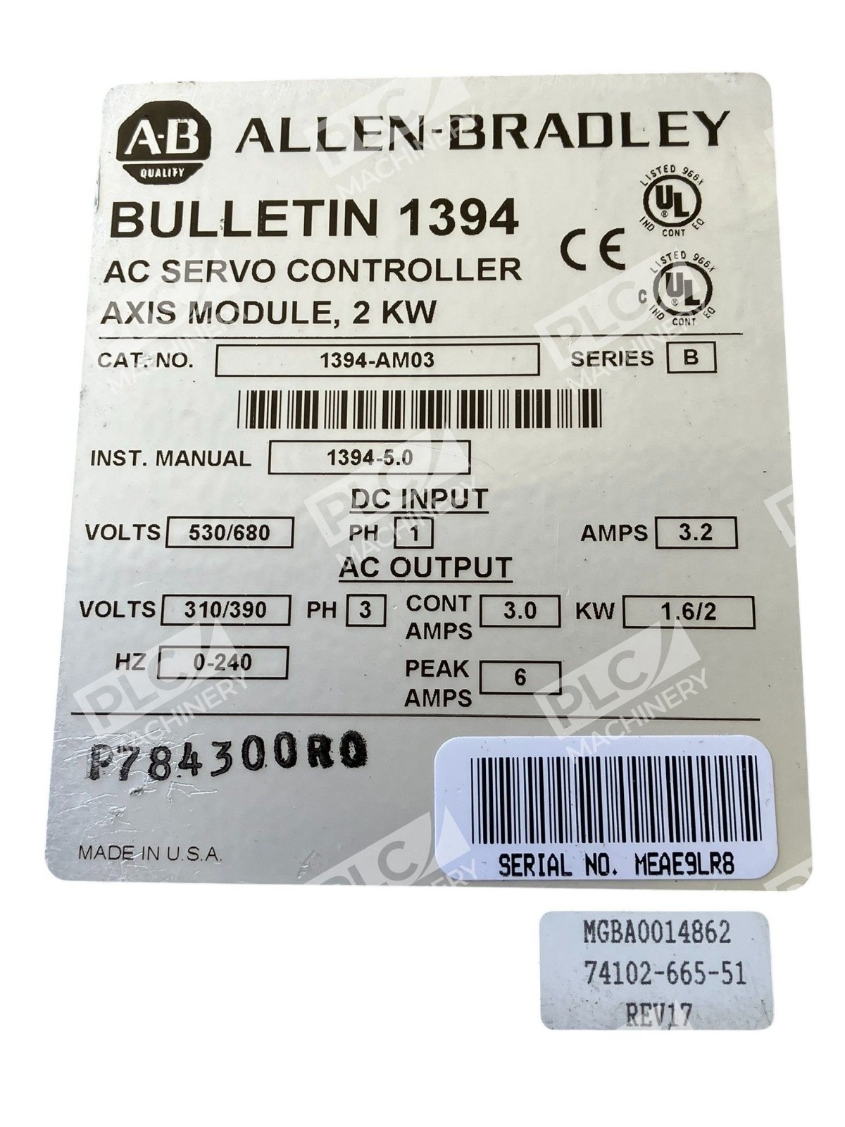 Allen Bradley 2kW AB AC Servo Controller Axis Module 1394-AM03 /B Damaged - Image 5