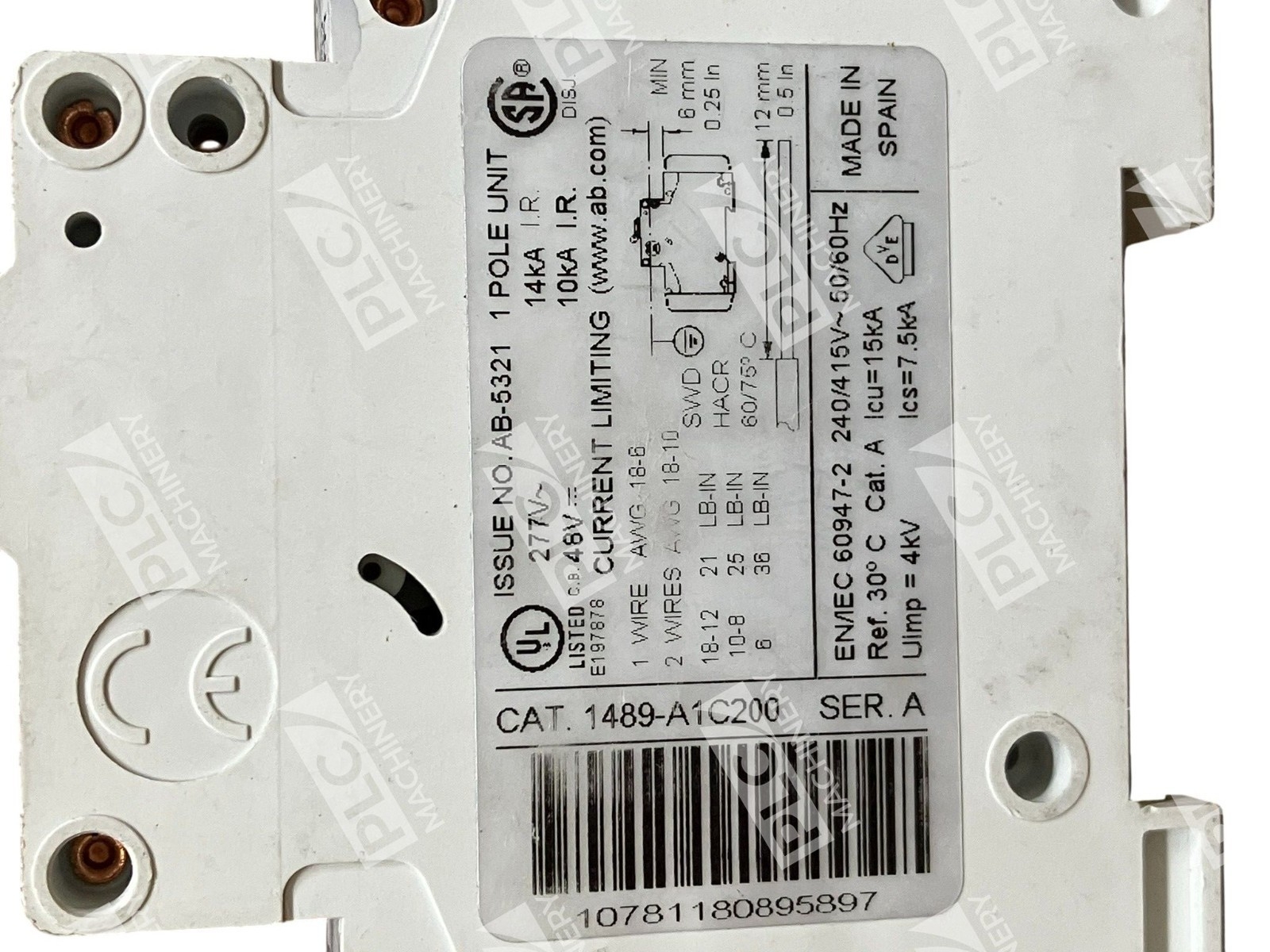 Allen-Bradley 1489-A1C200 Miniature Circuit Breaker 1-Pole 20A DIN Rail Ser. A - Image 3