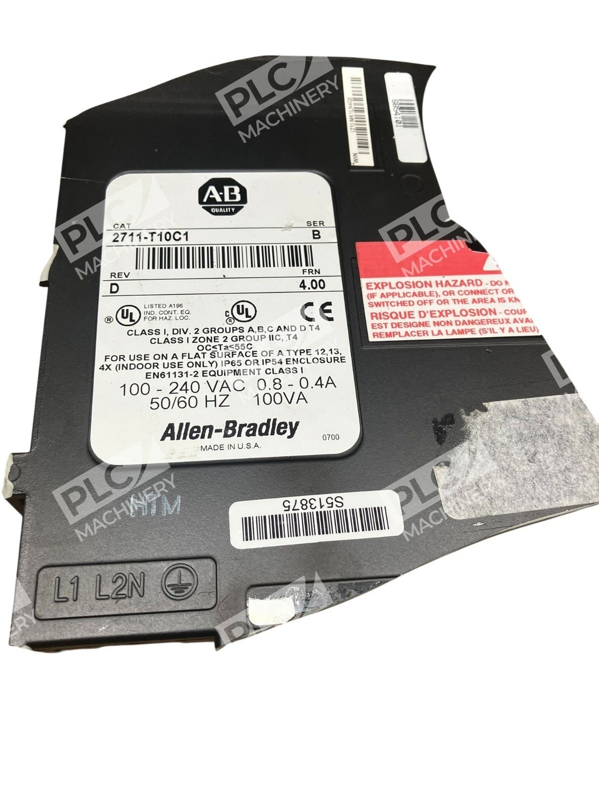 Allen-Bradley 2711-T10C1 PanelView 1000 10.4" Color Touch HMI Damaged - Image 3