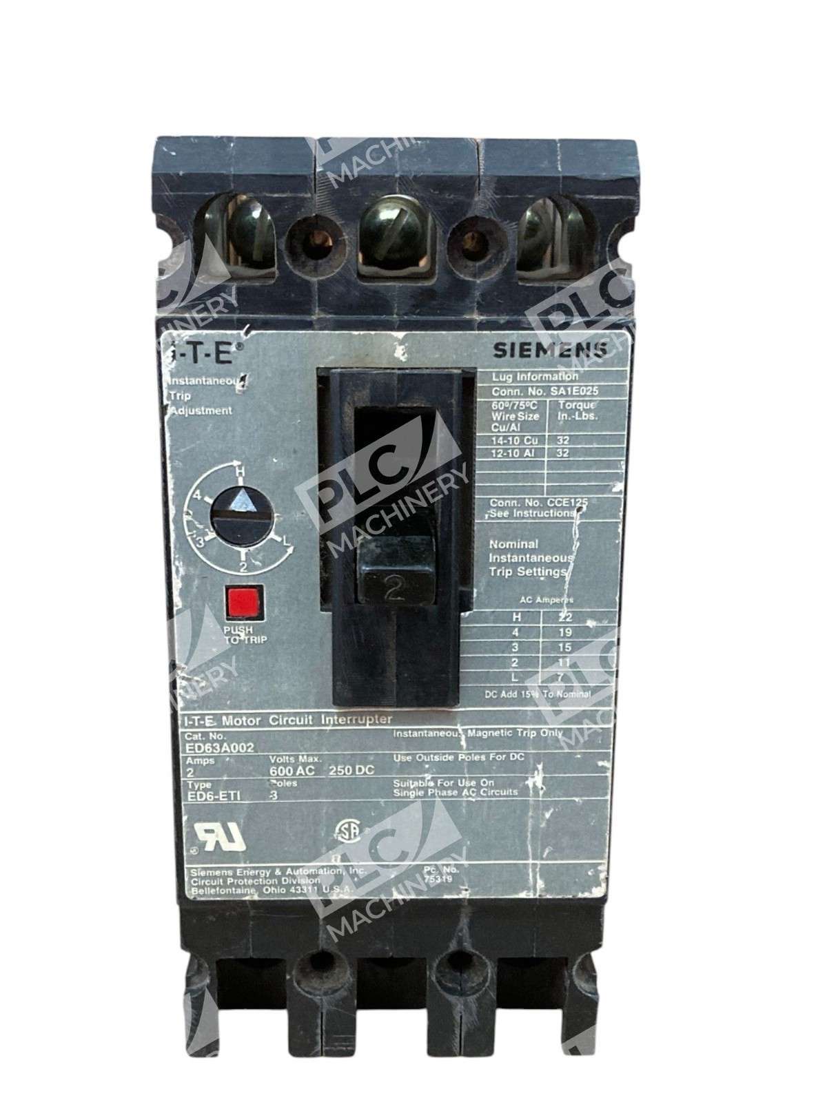 Siemens ED63A002 I-T-E Motor Circuit Interrupter Type ED6-ETI - Image 6