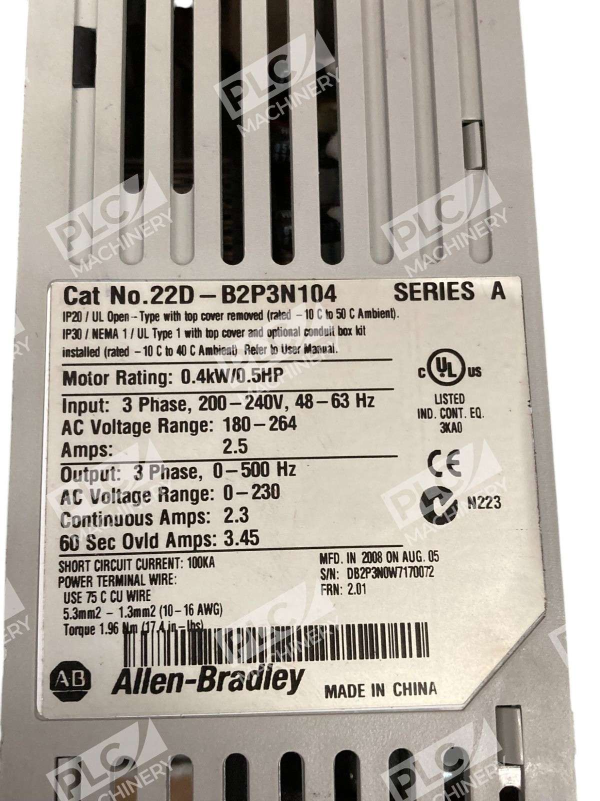Allen-Bradley 22D-B2P3N104 PowerFlex 40 Inverter AC Drive - Image 8