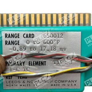 LEEDS & NORTHRUP 650012 RANGE CARD, TYPE J, 0° TO 600°F, -0.89 TO 17.18 MV