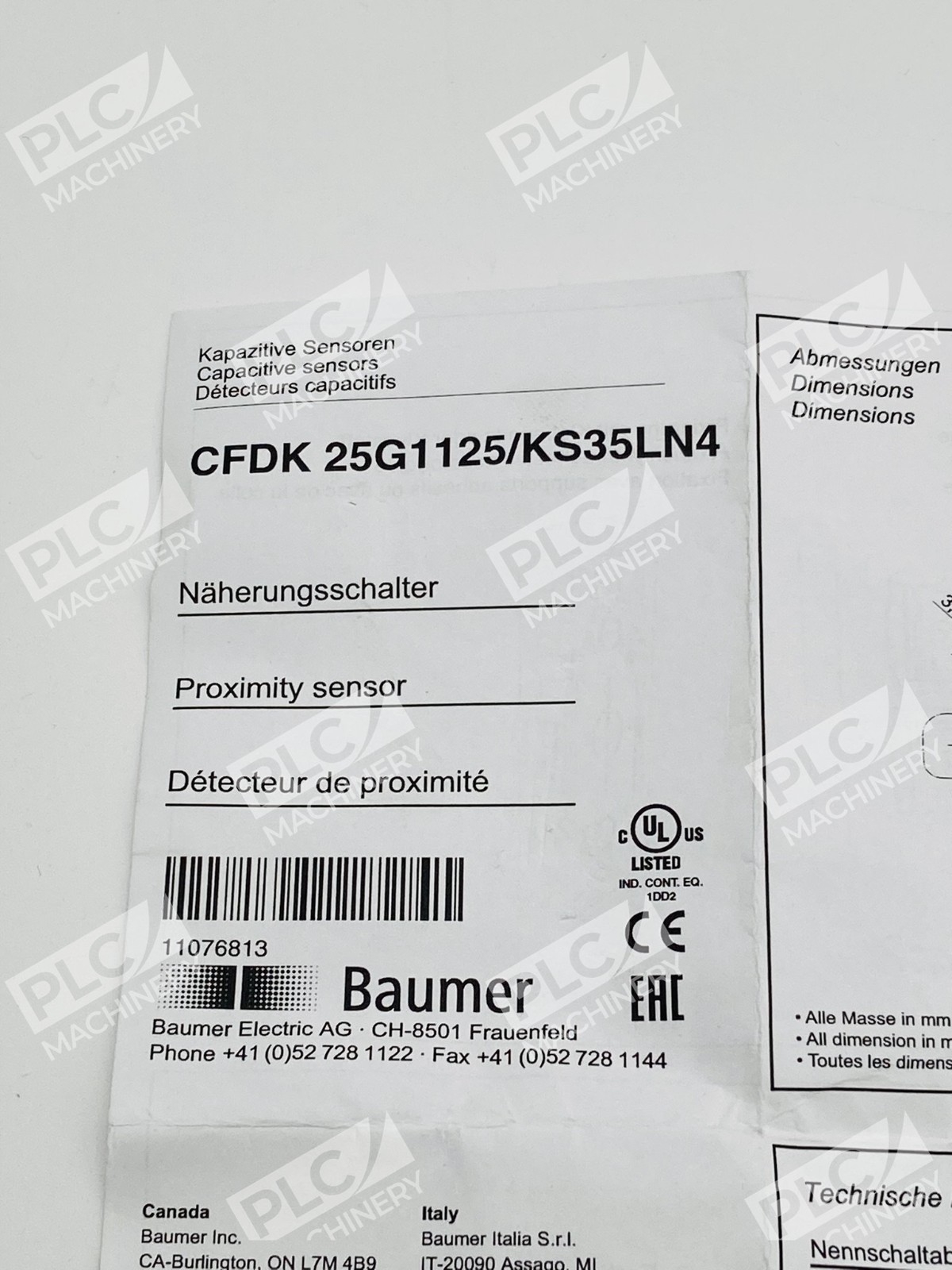 Baumer CFDK 25G1125/KS35LN4 Capacitive Proximity Sensor - Image 5