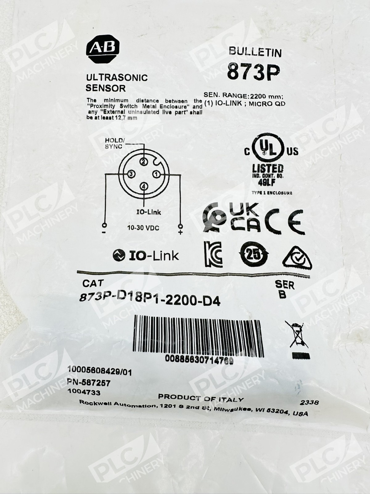 Allen Bradley 873P-D18P1-2200-D4 Ultrasonic Sensor Ser B - Image 3