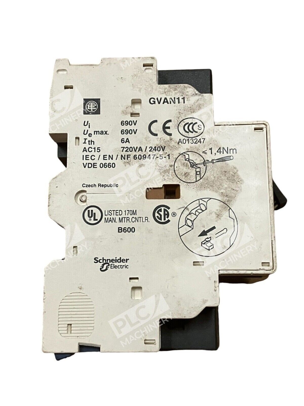 Telemecanique 2.5-4A Din Rail Mount Circuit Breaker GV2ME08 w/ GVAN11 - Image 3