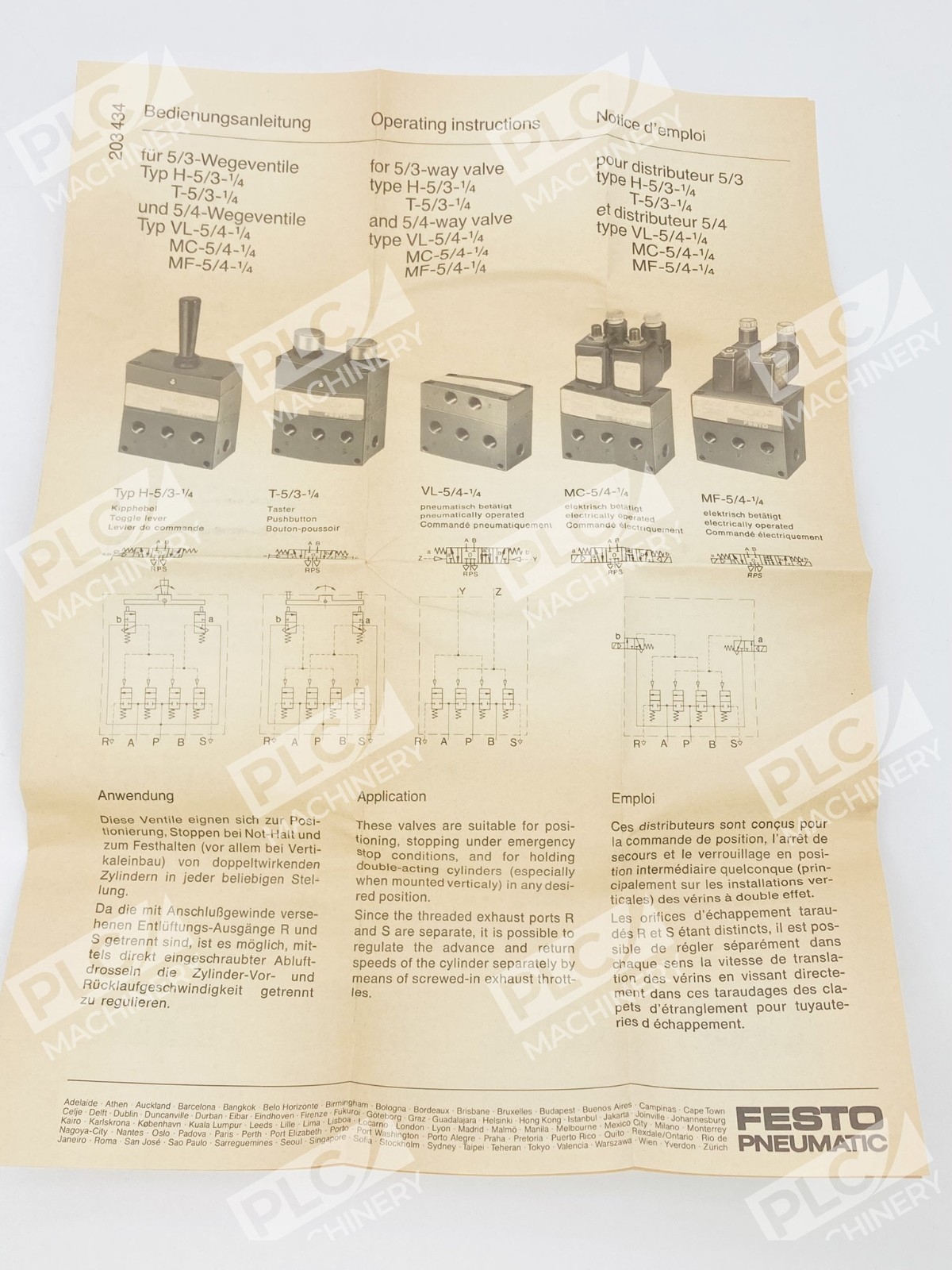 Festo T-5/3-1/4 Pneumatic Directional Control Valve Serie F602 - Image 4