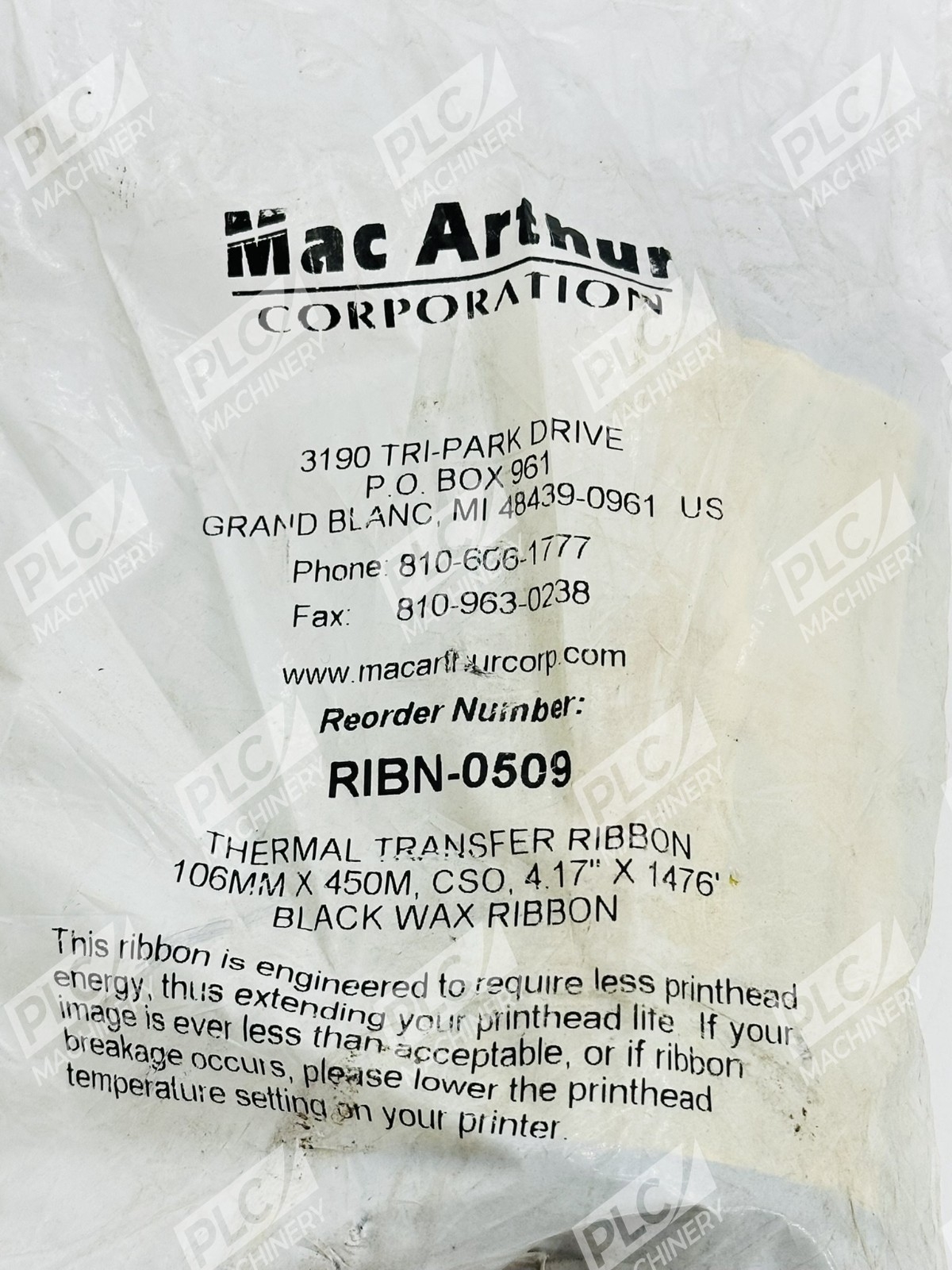 MacArthur RIBN-0509 Thermal Transfer Black Wax Ribbon - Image 2