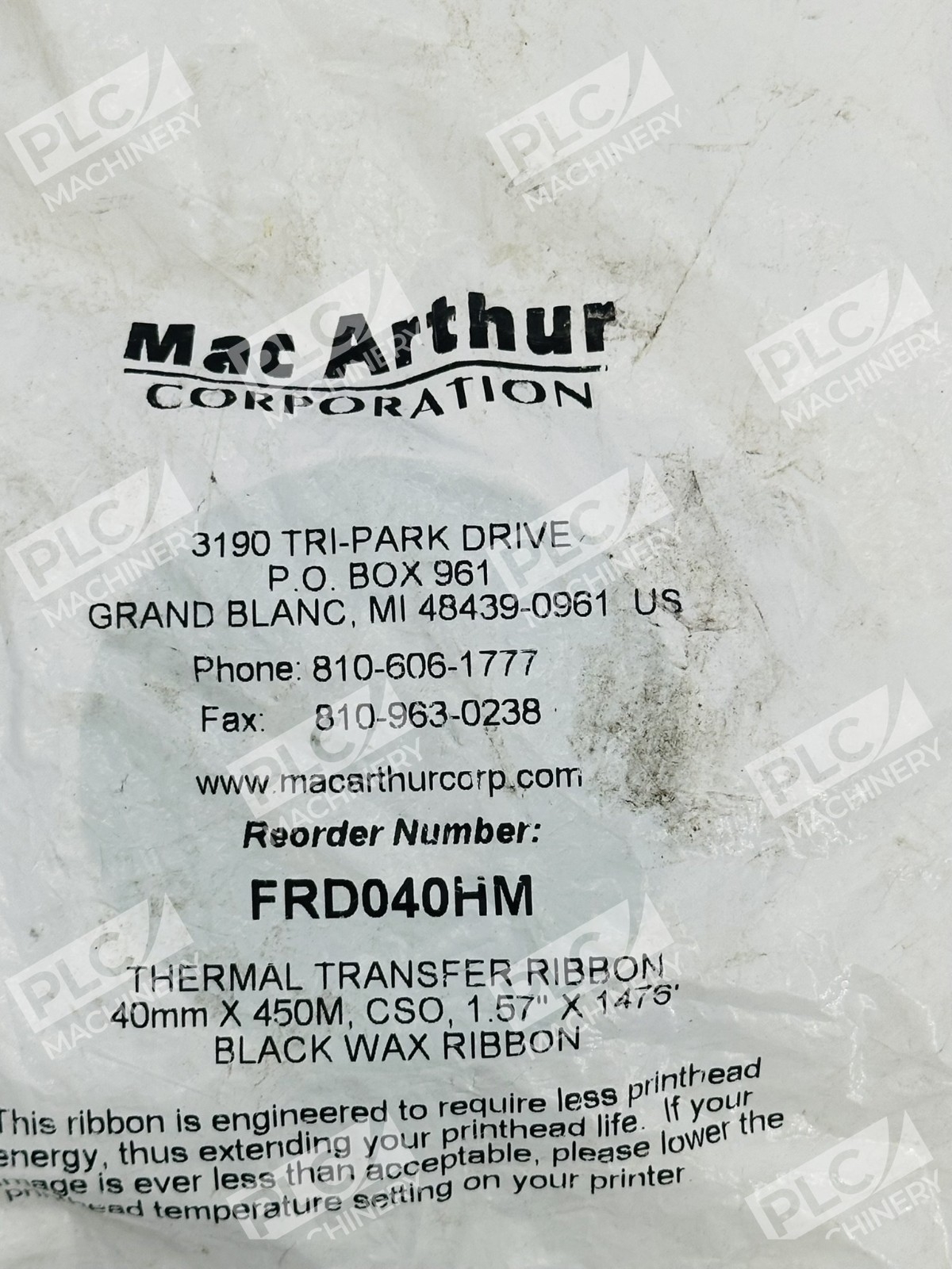 Mac Arthur FRD040HM Thermal Transfer Black Wax Ribbon - Image 3