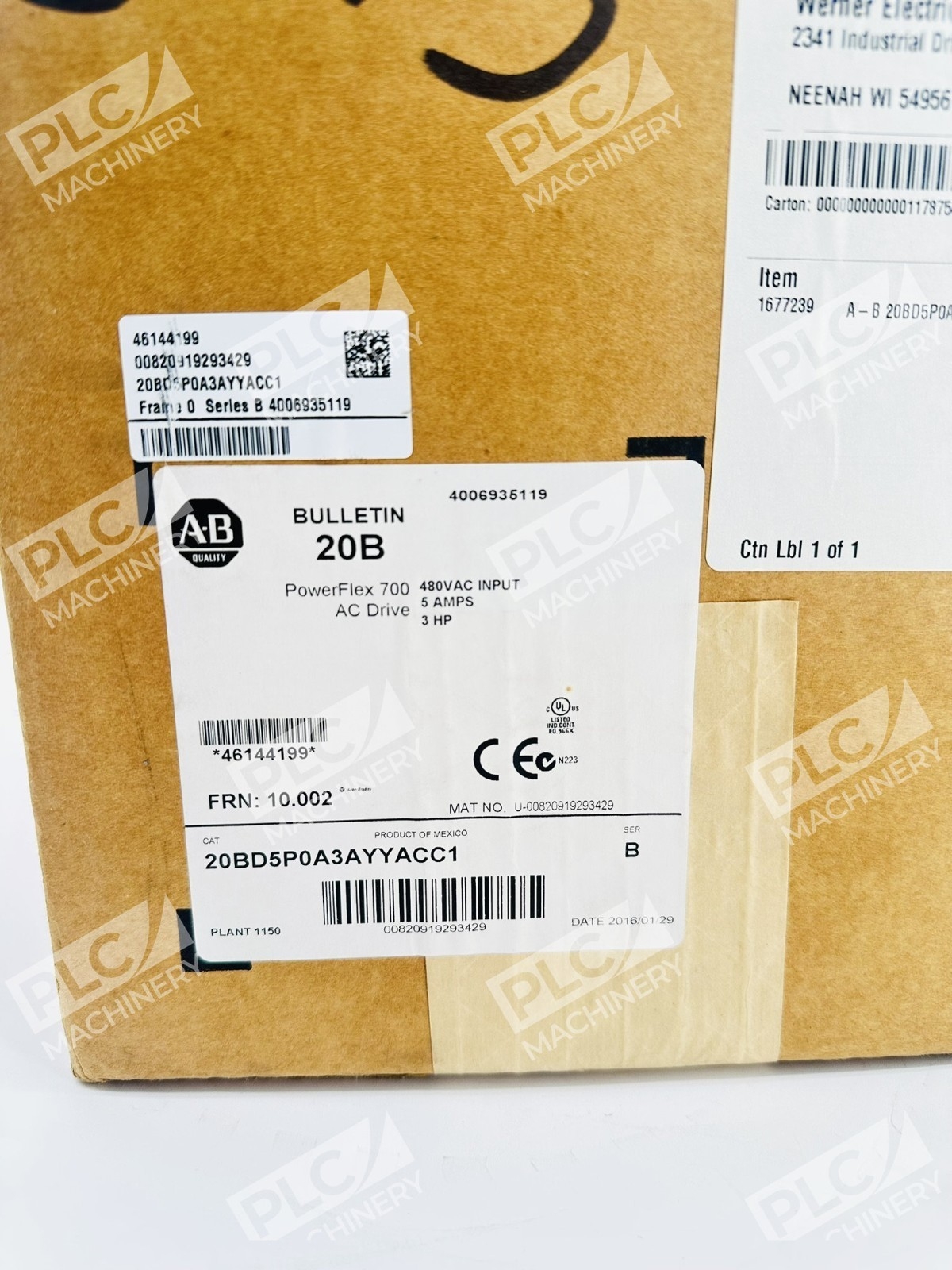 Allen Bradley 20BD5P0A3AYYACC1 Series B PowerFlex 700 AC Drive