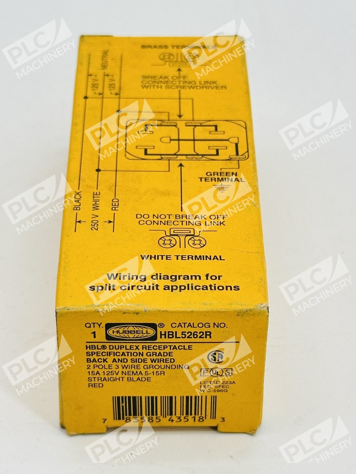 Hubbell HBL5262R Specification Grade Duplex Receptacle Red 15A 125V - Image 2