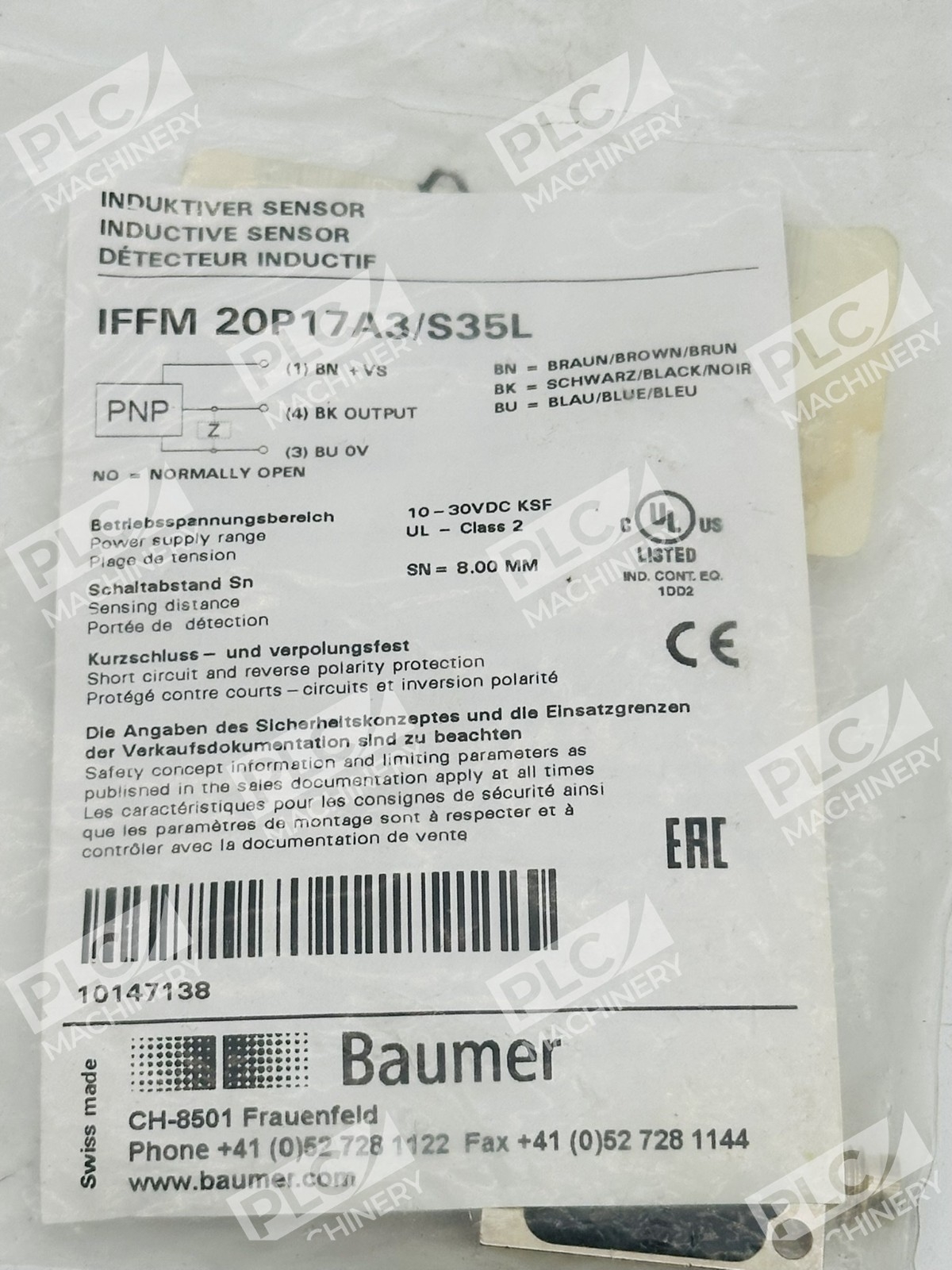 Baumer IFFM 20P17A3/S35L Inductive Proximity Sensor - Image 2