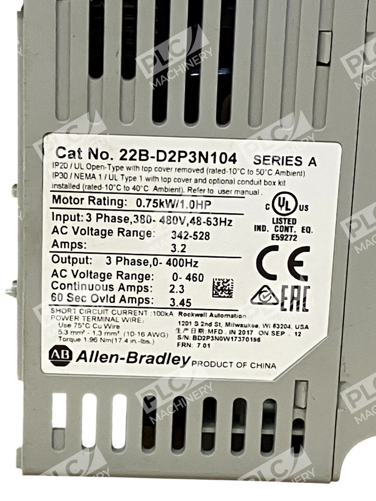 Allen-Bradley 22B-D2P3N104 PowerFlex 40 AC Drive 0.75 kW / 1.0 HP (FRN: 7.01) - Image 6