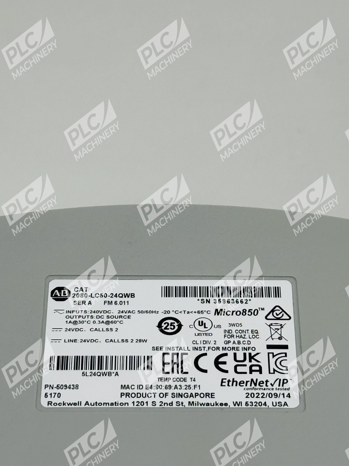Allen Bradley 2080-LC50-24QWB Series A Micro850 24 I/O EtherNet/IP Controller - Image 12