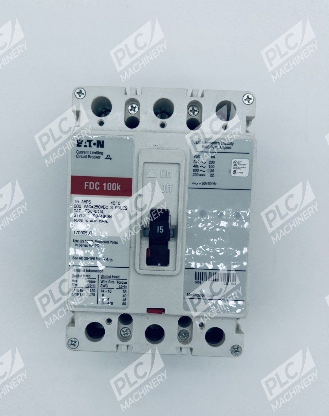 Eaton FDC3015L Molded Case Circuit Breaker 3 Pole 15A 600V