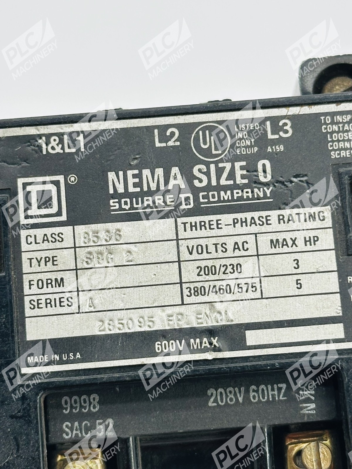 Square D 8536SBG2 Nema Size 0 Three-Phase Magnetic Starter Series A - Image 9
